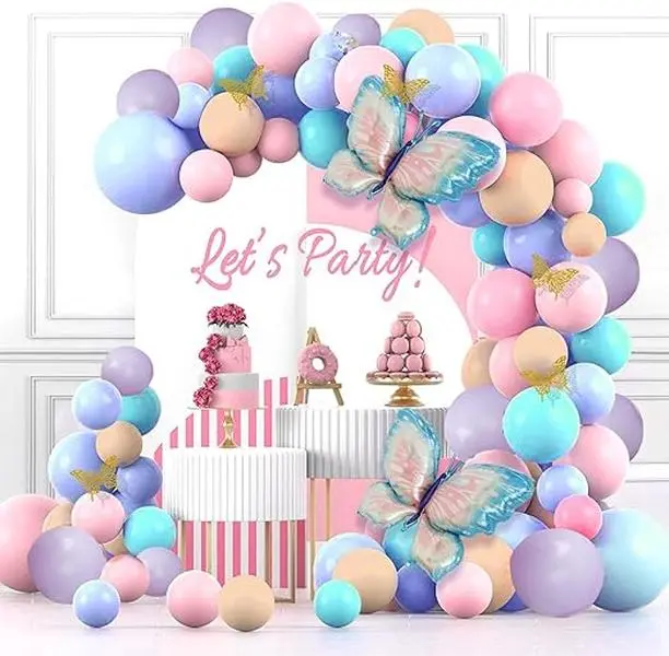 163Pcs Butterfly Balloon Arch Kit with Butterfly Stickers Pastel Purple Pink Blue Balloons Garland Arch Kit for Birthday Baby Shower Wedding Butterfly Theme Birthday Party Decorations