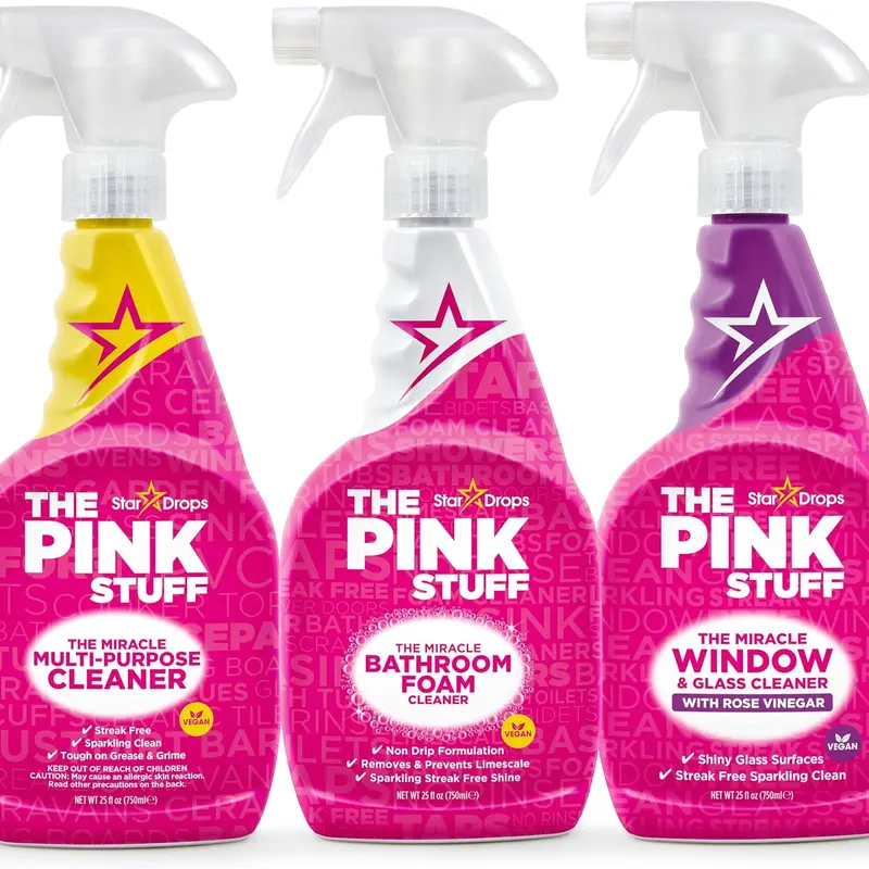 The Pink Stuff Multi-Purpose Spray, Window & Glass Cleaner, and Bathroom Foam Spray Bundle | All-in-One Home Cleaning Solution, 25 Fl Oz, 3 Pack