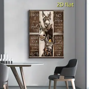1 piece of quirky donkey duck 2D flat printing wooden frame painting, suitable for room aesthetics and bathroom decoration