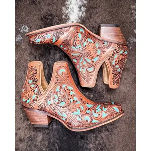 Sundance Spirit Handtooled Leather Booties in Turquoise by Myra Bag x Loyal West