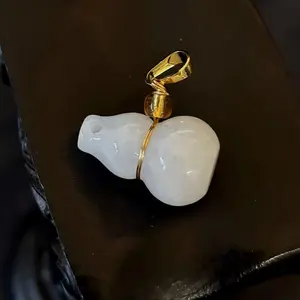 Natural White Jade Jadeite Pendant Charm Carved 'Gourd', Free Necklace