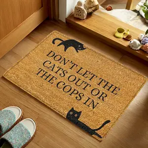 Humorous Pet Mat Don't Let Cats Out or Police In, Funny Welcome Door Mat for Home Entrance, Outdoor Use, Funny Doormat, Gift for Pet Lovers, Print Rug, Entry Rug