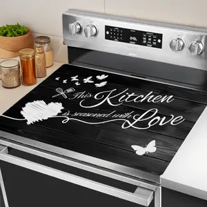 Soft Electric Stove Cover Cook Top Panel Protector Pad,Durable Induction Cooktop Protector, Wood Grain Heart Kitchen Design, Scratch Resistant, Easy Clean, Multi-Purpose for Oven, Washer, Dryer