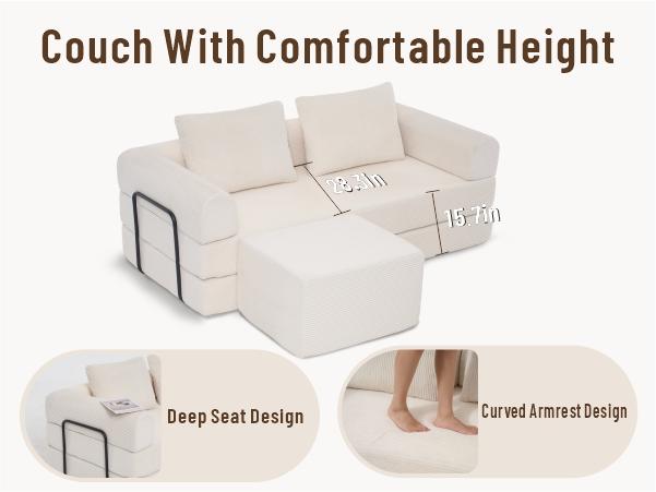 Durable Corduroy Convertible Sofa Bed - Modern Boneless Modular Futon with Fixed Arms, Folding Oversized Plush Chaise Lounge, Fully Assembled Dust-Free Vacuum Packed Bedroom Furniture for Rental Small Apartments, Budget-Friendly Nugget Couch