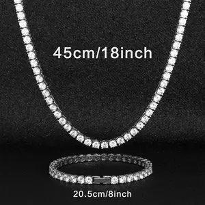 32.9ct Moissanite S925 Pure Silvery Necklace and Bracelet Set, Mens and Women's Hip Hop Street Necklace, High Quality Date High-end Social, Party Wedding Anniversary Date Christmas Gift2pcs SetBuy Necklace Get Bracelet
