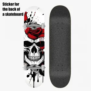 A 2D flat 9 × 33 inch "Trend Street Rose Skull Theme" printed self-adhesive PVC sticker, suitable for skateboard back,