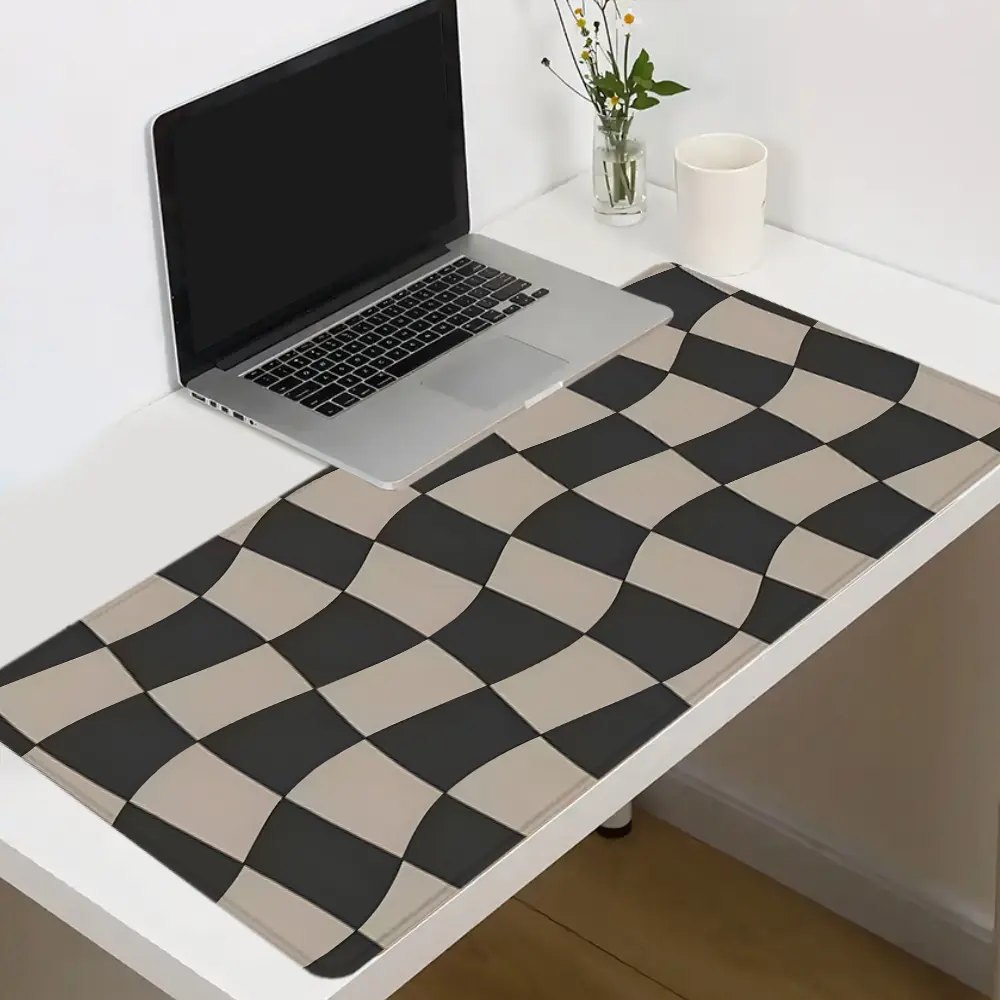 1pc Minimalist Checkerboard Pattern Gaming Mouse Pad Aesthetic Extended Desk Mat Office Desk Accessories- Non-Slip Stitched Edge Computer Mat For Desk 35.4x15.7 Inches Rubber Base Laptop Keyboard Pad for Home Office & Gamer, Durable and Spill-Resistant