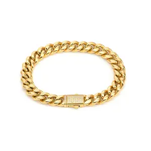 BG810G B.Tiff Gold Pavé Clasp Curb Link Chain Bracelet