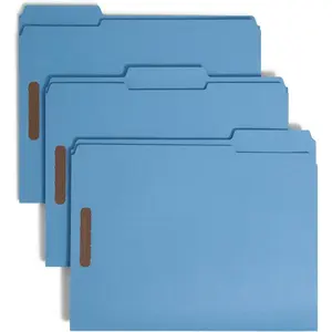 Fastener File Folders, Reinforced 1/3-Cut Tabs, 2 Fasteners, Letter Size, Blue, 50 per Box (12040)