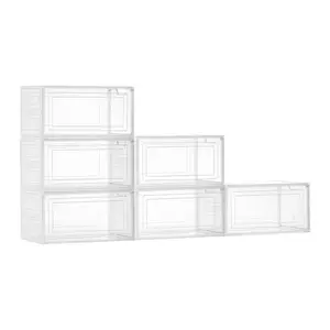 VEVOR Shoe Storage Boxes,  6 Pack Clear Stackable Shoe Boxes Storage Organizers with Magnetic Door, Fit up to US Size 13, Plastic Sneaker Containers for High Heels, Boots, and Hats, Transparent White