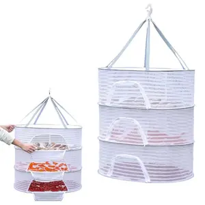Multifunctional Drying Rack, 3-Layer Hanging Net, Space-Saving Indoor Outdoor Storage Container, Foldable Design, Holds Beans Vegetables Fruits