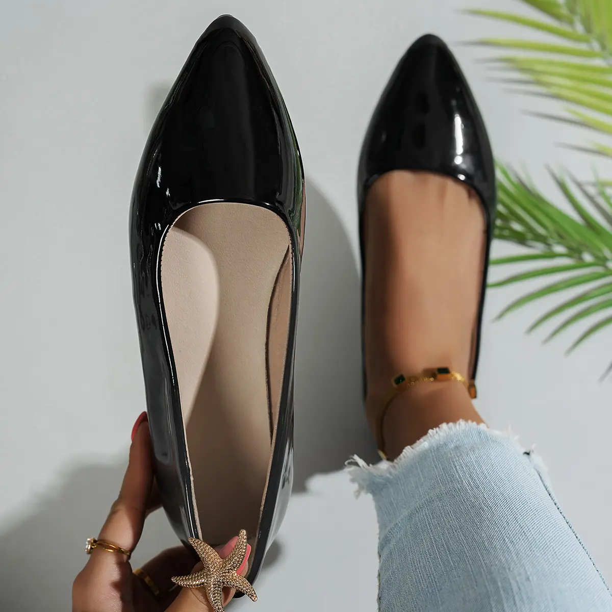 Breezelady Women's Classic Chic Pointed Toe Patent Leather Flats - Shiny Slip-On Shoes with Slip-On Ease for Office, Work - Comfortable Year-Round Dress Shoes