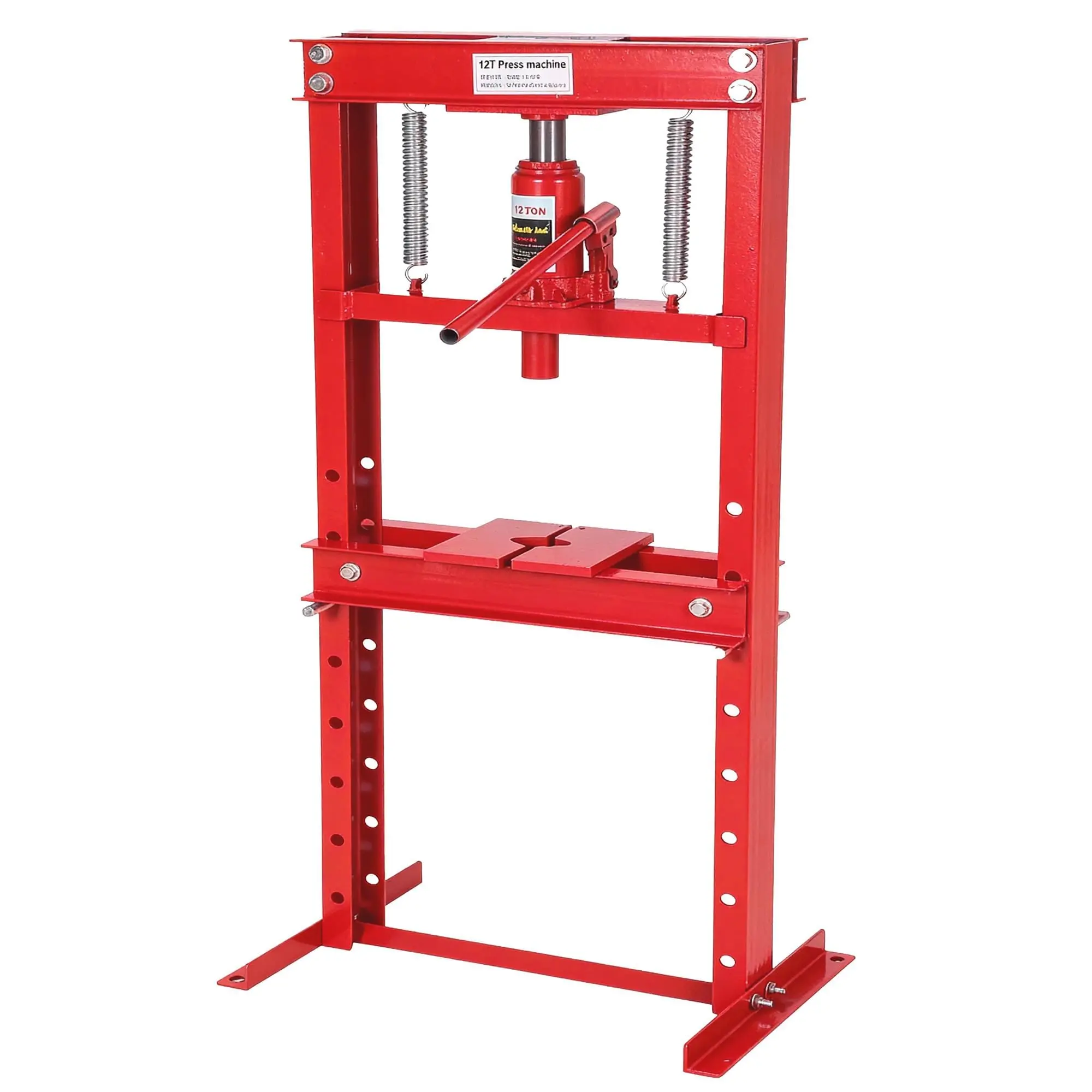 Garvee Upgraded Heavy Duty 12 Ton Hydraulic H-Frame Shop Press – Adjustable Work Table, Press Plates, Carbon Steel, Safety Overload Valve – Automotive Repair, Metalworking, Bearing Removal – Orange/Red