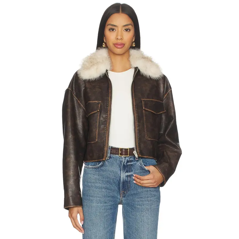 BLANKNYC Cropped Bomber in Caffeine Rush