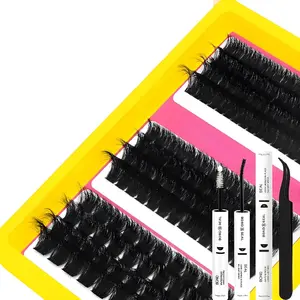 Lash Extension Kit Thick Cluster Eyelash Extensions 100D 150D 200D 12-18mm Lash Clusters Kit Individual DIY Home Use Lashes Clusters Extension with Bond & Seal