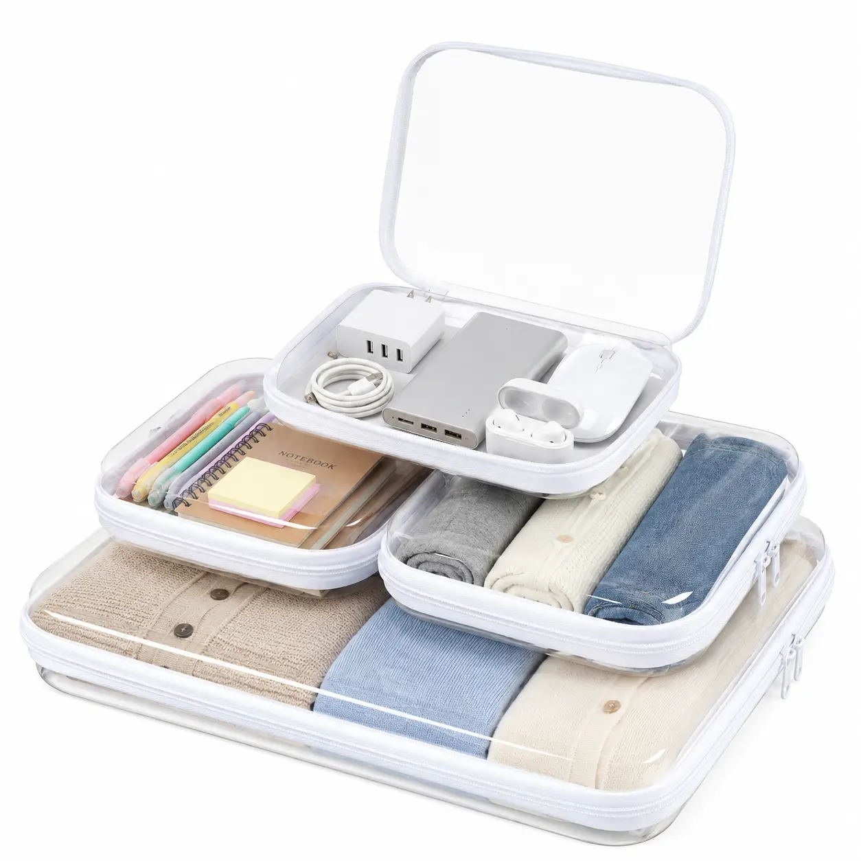3/6/9 Pack Clear Hard Shell Zipper Case (1/2/3 Small,1/2/3 Medium, 1/2/3 Large), See-Through Hard PlasticOrganizer Pouches with Zipper for Travel,Toiletries, Makeup, Electronics & Pencils -Crush-Resistant Storage outdoorfun