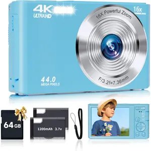 Digital Camera for Teens, FHD 4K 44MP with 64GB SD Card, 16X Digital Zoom, Compact Point Shoot Camera Blue