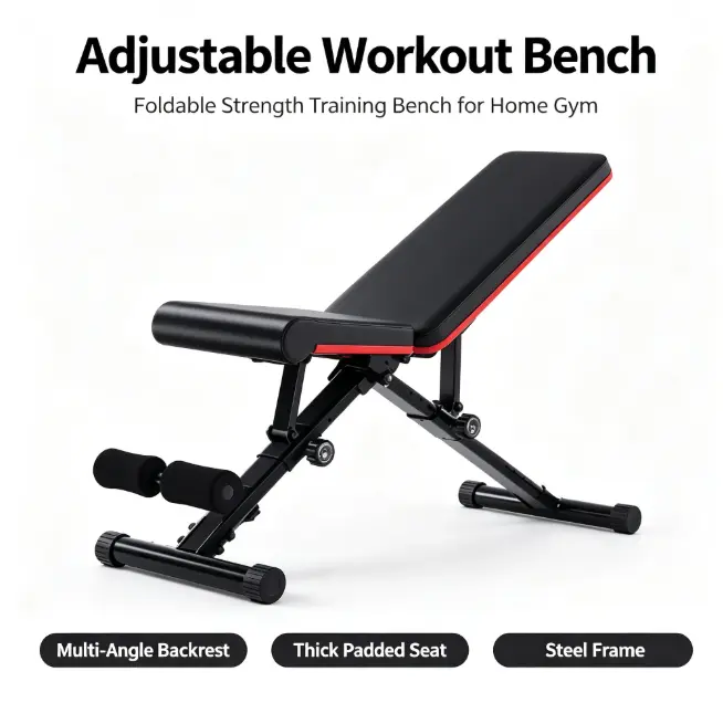 Unisex Foldable Adjustable Weight Bench for Home Gym - Steel Frame, Compact Design, 795 lbs Cap., Full Body Support, Foldable Weight Lifting Strength Training Equipment