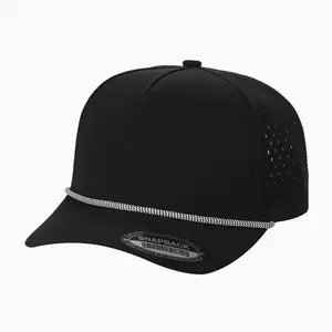 5 Panel Laser Mesh Rope Hat - Adjustable Snapback Baseball Cap with Curved Bill & Perforated Back Panels - Blank Without Brand Name