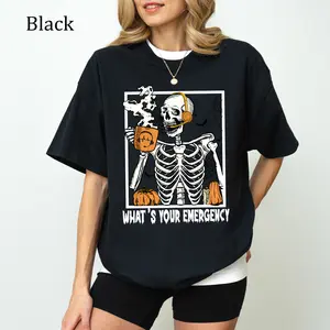 911 Dispatcher Halloween T-Shirt, Spooky Style Graphics Shirt, Dispatcher Skeleton Tee, Women's Gifts, Casual Womenswear, Unisex