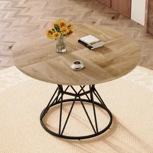 [Bellemave] 47.3 Inch Round Dining Table, Black Hourglass Shaped Metal Brackets, Modern Industrial Style Dining Table for 4-6 People ﻿
