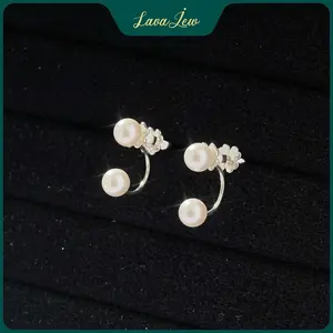 LavaJewelry Dainty Long Dangle Pearl Earrings, Long Pearl Earrings, 925 Silver Earrings for Women