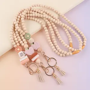 3-Piece Teacher Keychain Lanyard Set, Heart-Shaped Wooden Bead Lanyard with "Teach Love Inspire" Design, Teacher Appreciation Gift for Home Supplies Display, Teacher Appreciation Gifts
