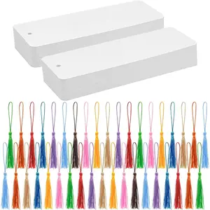 100 Set Blank Bookmarks with Colorful Tassels, Bulk White Cardstock Craft Paper Book Marks for DIY Projects and Gift Tags, 5.5 x 2 Inch