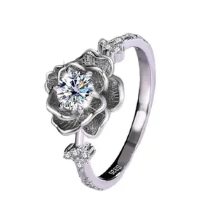 Vintage Rose Ring 925 Sterling Silver Round Brilliant .5 Carat Moissanite D VVS1 Gift For You Or Her