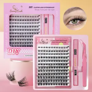 Natural Wispy DIY Lash Clusters Eyelash Extension Kit, DIY Eyelash Extensions, 9-16mm Individual Lashes Kit with Lash Bond and Seal, Lash Tweezers for Self Use, Cluster Lash Kit, Makeup, Eyelash Tools, Cosmetic