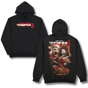 Terrifier 3 Halloween 2025 Hoodie, Damien Leone's Terrifier 3 Design, Spooky Horror Themed Sweatshirt, Perfect for Halloween Enthusiasts, 2 Sides Graphic Art Crewneck Fabric