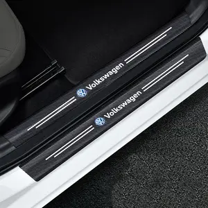 5Pcs Car Door Threshold Protector Stickers, Car Decals Carbon Fiber Leather Sill Scuff Cover Anti Scratch Decal Accessories For Volkswagen VW GTI Polo Golf Passat Tiguan Arteon Touareg CC Taigo Caddy Jetta T-ROC Beetle Car Decoration