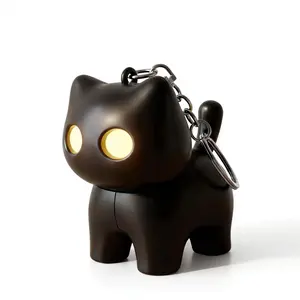 Black funny Cat Night Light, a glowing black cat keychain that meows, creative keychain, cat backpack charm