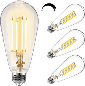 4 Pack Vintage LED Edison Bulbs, E26 Led Bulb 60W Equivalent, Dimmable Led Light Bulbs, High Brightness 800 LM Warm White 2700K, ST58 Antique LED Filament Bulbs, Clear Glass Style for Home