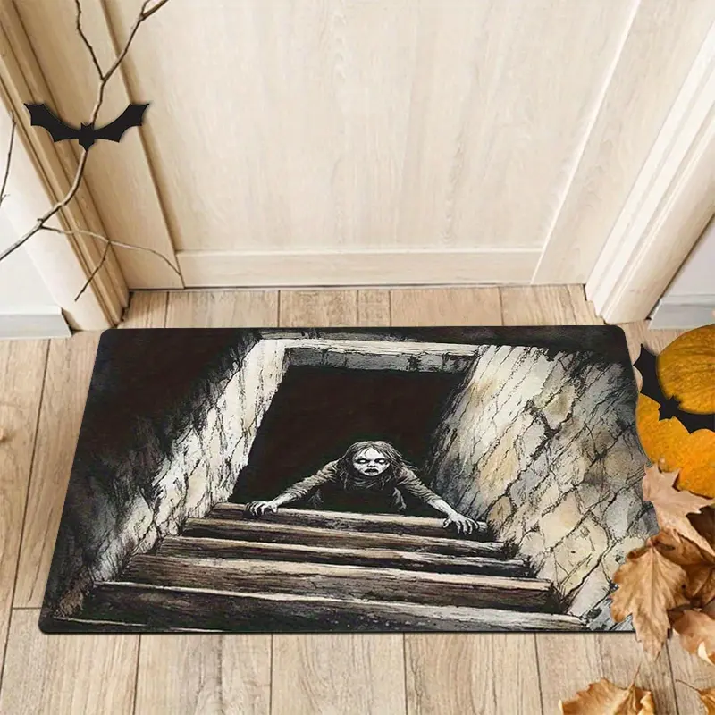 Halloween Horror Door Mat, Creepy Well Monster Floor Mat, Scary Funny Welcome Mat for Front Door Entryway, Soft Flannel Rug Non Slip Indoor Outdoor Home Decor, Halloween Party Decoration Gift, 16×24in / 20×31in / 24×36in