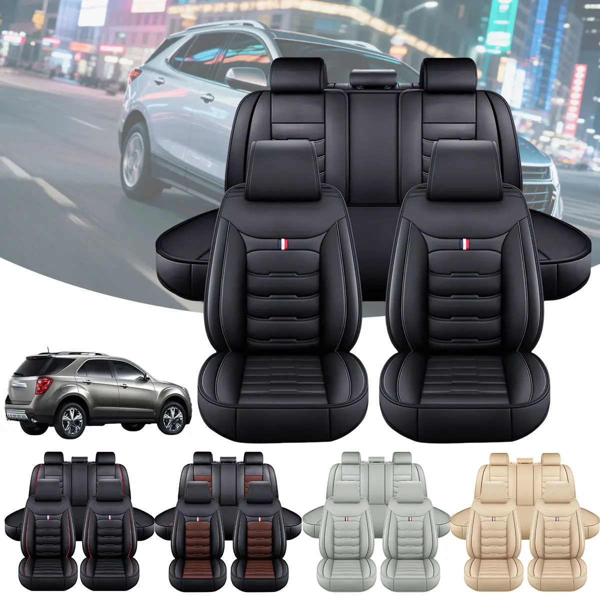 Fits Chevrolet Equinox 5-Seat Full Set PU Leather Front & Rear Cushion Protectors, 4-Season Waterproof Breathable Non-Slip Easy-Install Car Interior Accessories, Car Seat Cover Gift Sets, Car Interior Kit, Automotive