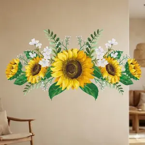 Removable Waterproof Sunflower Wall Decals, Large Size Self-Adhesive Flower Stickers for Kids, Room Bedroom Living Room Home Decor, Decorative Wall Sticker