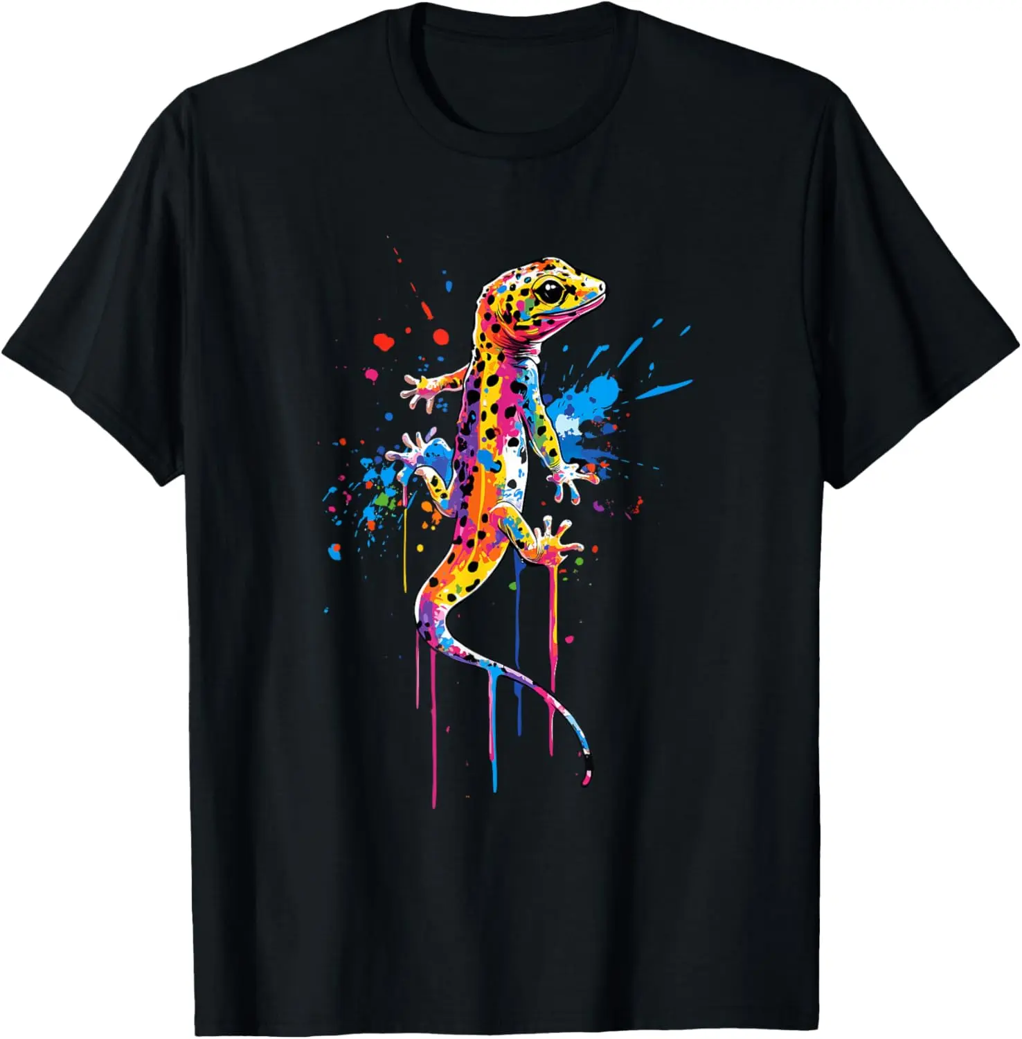 100% Cotton Gecko Lovers Colorful Splash Art Leopard Gecko T-Shirt