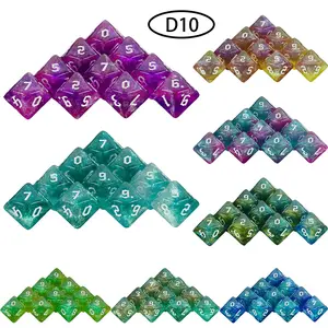 10 Piece Dual Color Glowing Polyhedral Dice Set, Multi-Faced D10 Dice for Dungeons & Dragons, Tabletop Games, Party Entertainment Supplies