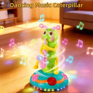 Electric Dancing Caterpillar Saxophone Toy Rocking Dance Automatic Obstacle Avoidance with Music LED Lights Singing Twisting Crawling Wriggle Toy for Toddler Boys Girls, Musical Light Up