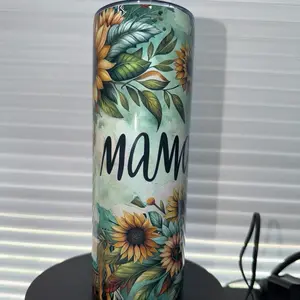 Mama Tumbler with Sunflower Design and "Mama" Text, Ideal for Daily Use