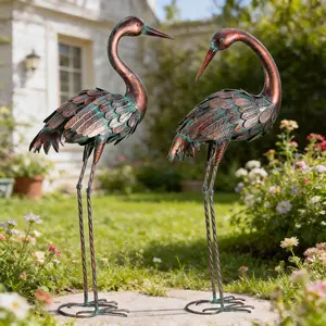 Crane Garden Statues Outdoor Yard Decorations Metal Heron Yard Art Bird Sculpture Decor for Outside Lawn Patio Large Size, for Women Mom,Set of 2