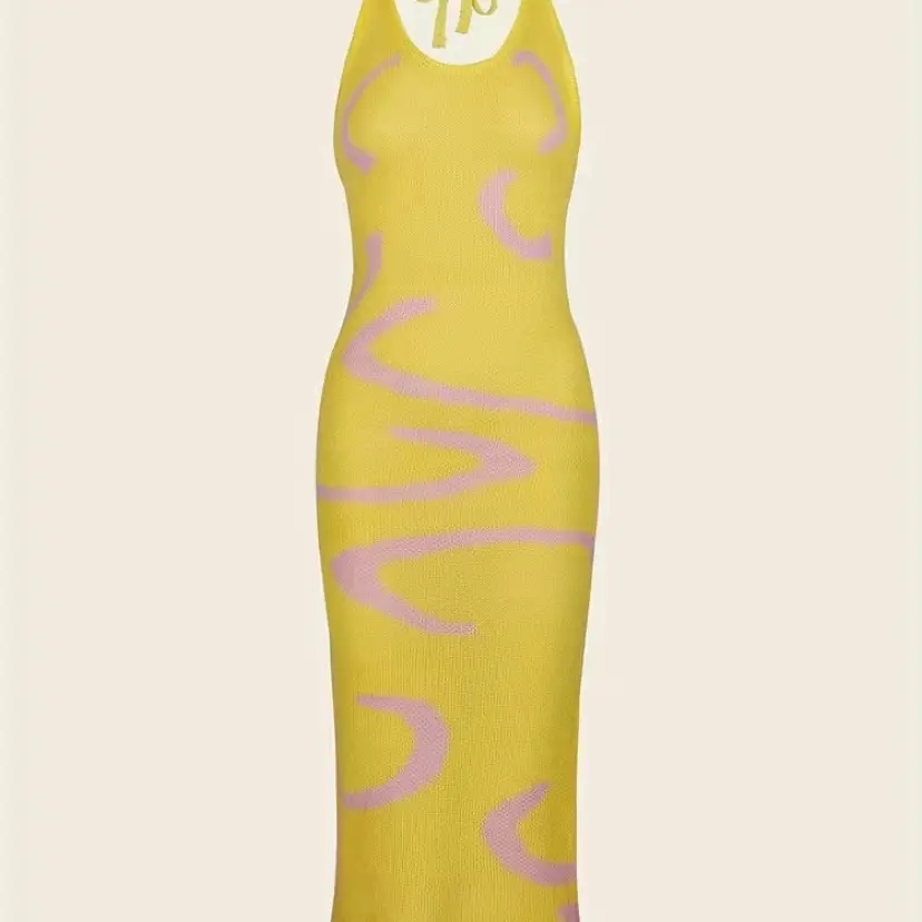 Abstract Print Halter Neck Dress, Sexy Backless Bodycon Party Dress,  Women's Clothing - TikTok Shop