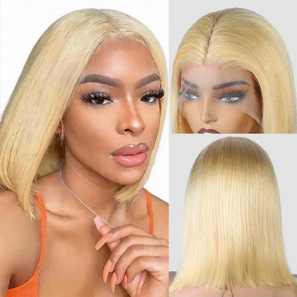 613 Blonde Lace Front Straight Bob Wig 13x4 Lace Frontal Human Hair Wigs Transparent Lace Brazilian Virgin Human Hair Wigs For Women