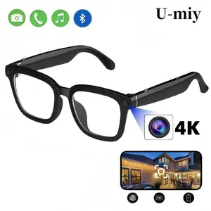 U-miy V03 Smart Bluetooth Camera Glasses 4K Ultra HD Video 32MP Photos Sports Photography Glasses Open-Ear Audio AI Voice Assistant 2 Interchangeable Lenses Man Wearable Wireless smart glasses with camera, Multifunctional Smart Glasses