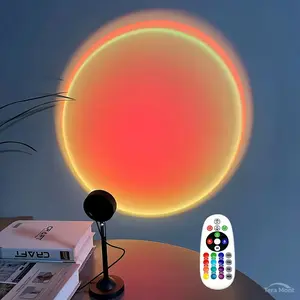 Valentine‘s Day Fall Sunset Lamp Projector Light  Sunset Mood Lamp, 16-colors Remote Control RGB Ambient Night Light for Bedroom, Gaming Room, Live Streaming Photography & Parties Home Wall Decor Party Live Streaming Christmas Gift Led Multi