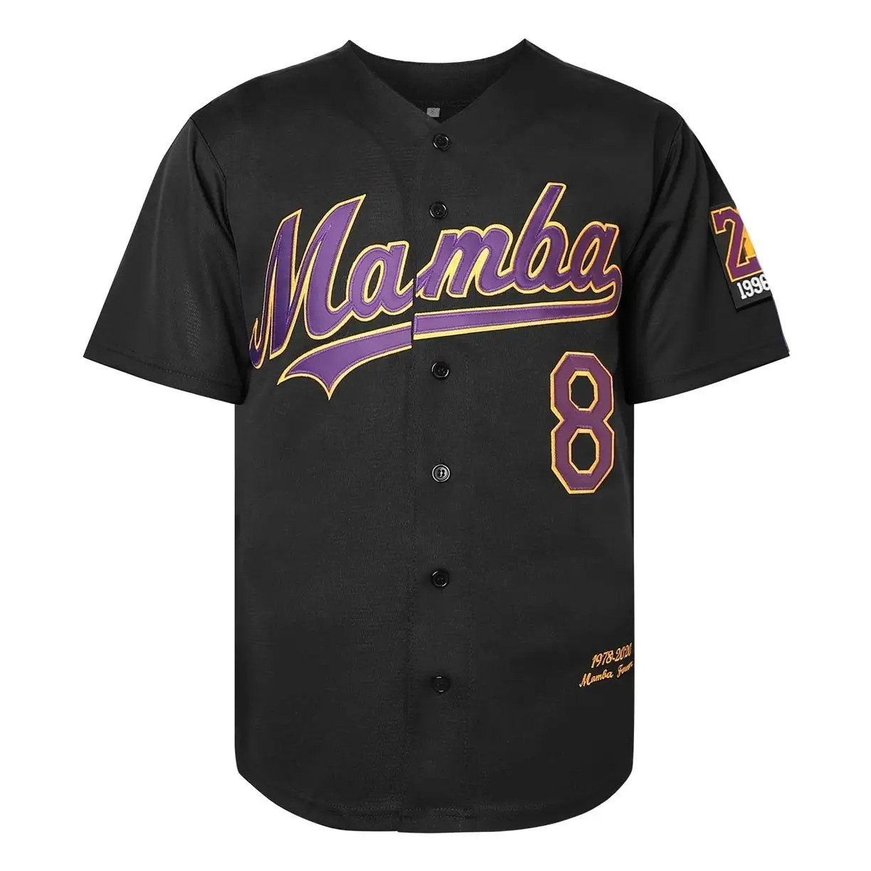 White V-Neck Baseball Jersey with Purple and Yellow Embroidery – Number 8 & 24 Breathable Mesh Sports Shirt