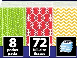 White Facial Travel Tissue Packs, Non-Bleach, Chlorine-Free, Compact Pocket Tissues for Car, Purse, School, Work, On-the-Go Tissue Packs, Floral Design, 24 Packs, 216 Tissues, 3-Ply Sheets Wood Accessory Gift Napkin