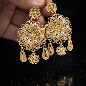 Filigrana Earrings Chiapas Collection Handcrafted in Mexico Intricate Floral Designs Artisanal Jewelry Gold-Tone Finish Layered Flower Design