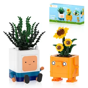 TENHORSES Happy Plants Botanical Building Blocks Set 338 ABS Pieces Sunflower & Succulent Characters Desk Decor for Office Bedroom Christmas Gift for Kids Teens Adults Toys